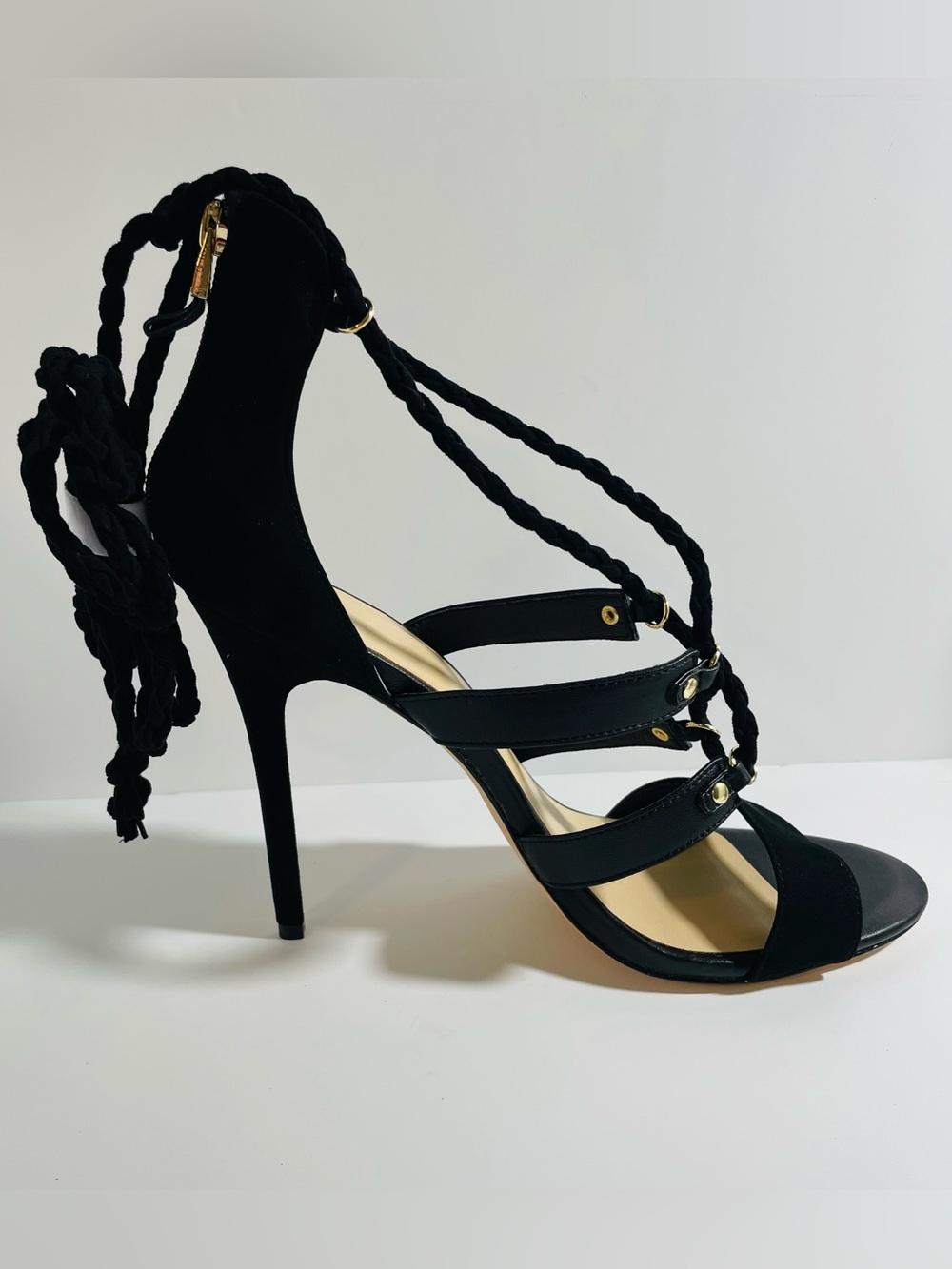 MARCIANO Leather Suede Lace-Up High Heel Sandals in Black
